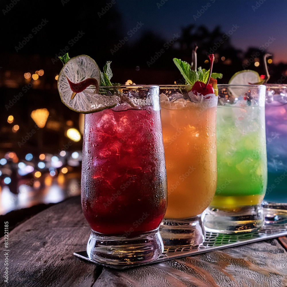 Dive into a spectrum of taste with our bestselling cocktails! Vibrant hues, bold flavors Stock