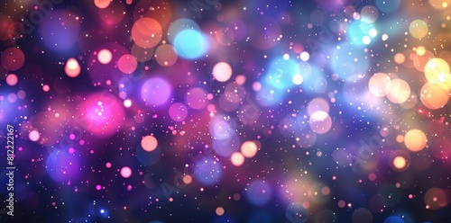 Vibrant abstract background featuring a colorful array of sparkling bokeh lights with subtle blurs and glows on a dark  gradient backdrop  perfect for festive or fantasy design elements