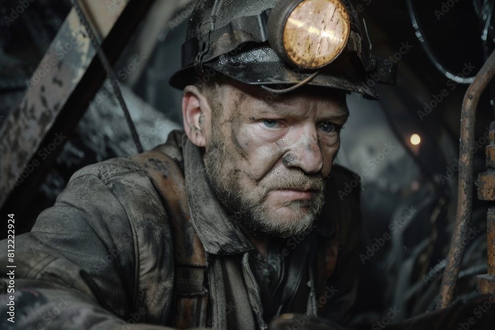 Man wearing a helmet and a jacket. Worker portrait 