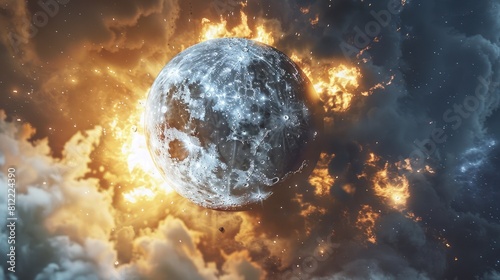 An immense explosion ensues when Earth collides with the moon photo