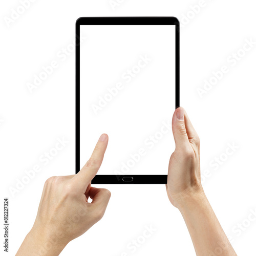Obraz na płótnie Hands using black tablet, cut out