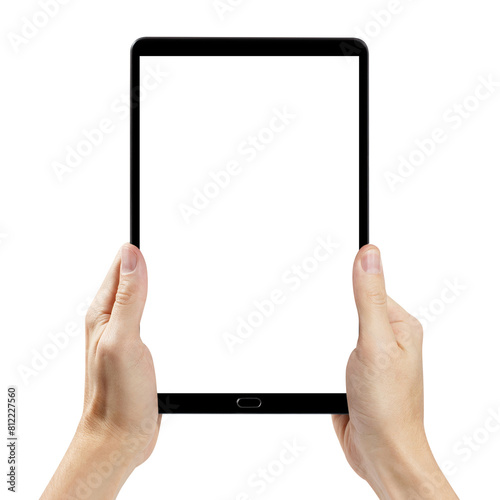 Obraz na płótnie Hands using black tablet, cut out