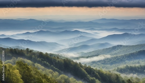 Foggy blue ridge mountains  Great Smoky Mountains National Park panorama created with generative ai 