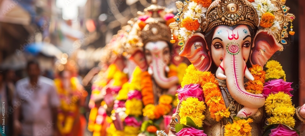 Colorful ganesh chaturthi processions showcasing ornate idols and traditional attire