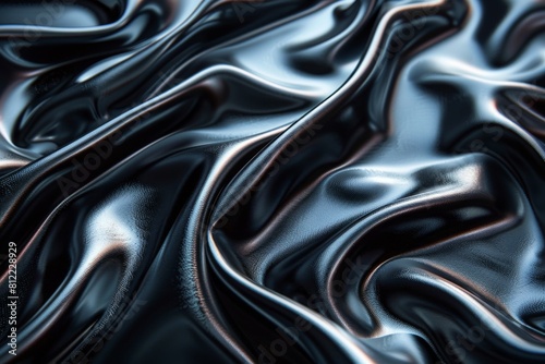 Capturing the opulence of smooth black satin, this image highlights the fabric's elegant folds and curves