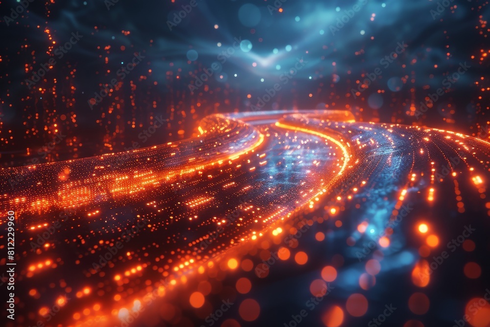 Fototapeta premium Dynamic and vibrant digital wave pattern with a glowing, technology-inspired feel and deep orange tones
