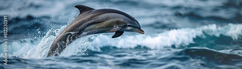 An elegant dolphin jumping above the surface of the sea