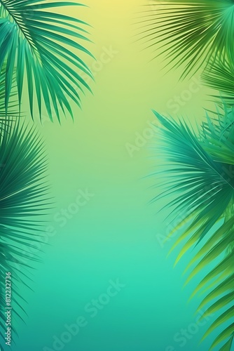 A tropical-themed vertical background with a vibrant gradient from turquoise to lime green  accented with subtle palm leaf silhouettes 