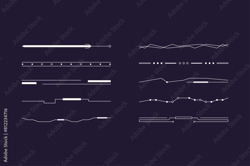 Naklejka premium Sci-Fi Lines Abstract Geometric Vector Shapes Y2K style modern design, brutalist Icons, basic figures in retro futuristic assets, symbols and objects for logo, posters, banners, stickers