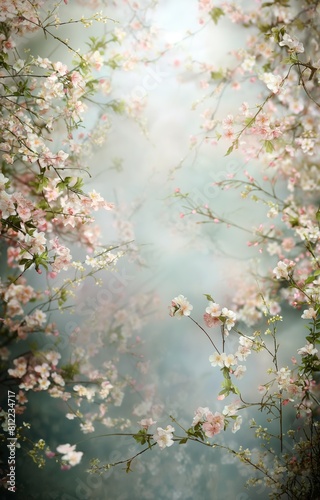 Dreamy Spring Blossom Backdrop with Cherry Blossoms and Dogwoods