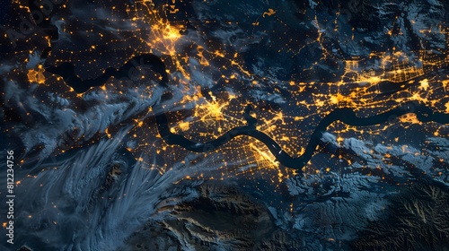 Take in the breathtaking view of Earth from space, where the glow of city lights offers a glimpse into the vibrant pulse of human activity #812234756