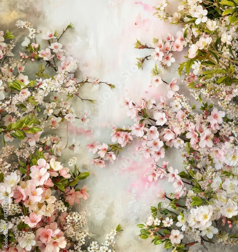 Elegant Spring Blossom Backdrop with Cherry Blossoms and Dogwoods in Pastel Colors