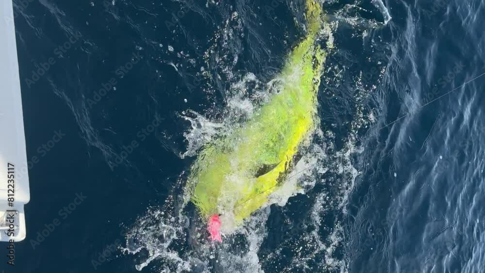 Fishing dorado. Mahi Mahi fish. Fish on the hook. Sport fishing.