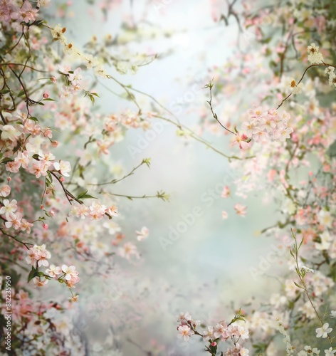 Dreamy Spring Floral Backdrop with Cherry Blossoms and Dogwoods