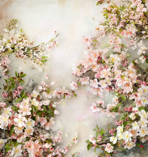 Romantic Spring Blossom Backdrop with Cherry Blossoms and Dogwoods in Pastel Hues