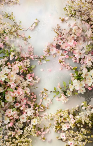 Dreamy Spring Blossom Backdrop with Cherry Blossoms and Dogwoods in Pastel Hues