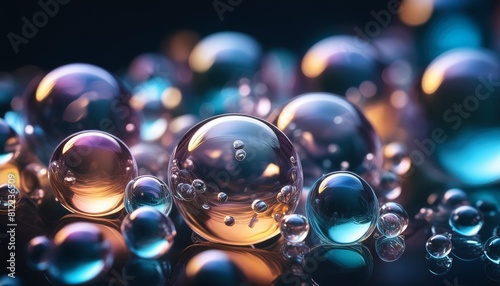close up colorful bubbles with dark background