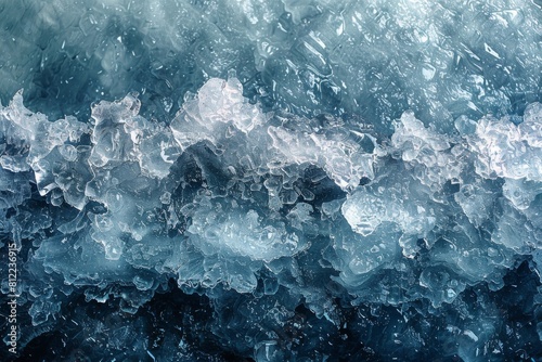 A macro photograph capturing the intricate details and texture of melting ice crystals with varying opacities photo