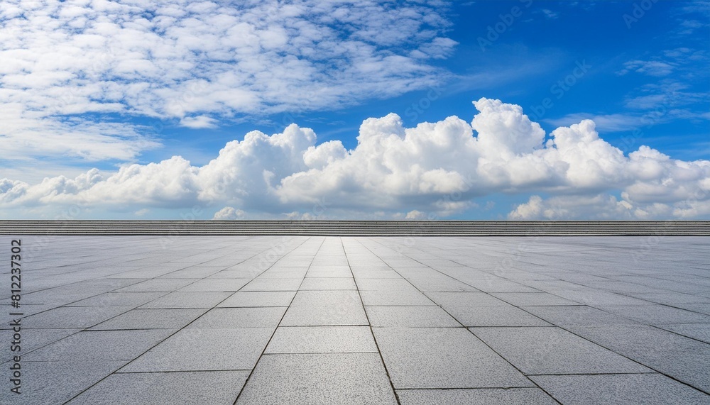 blue sky landscape background with nice clouds and empty concrete floor