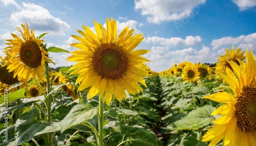 sunflower field with cloudy blue sky