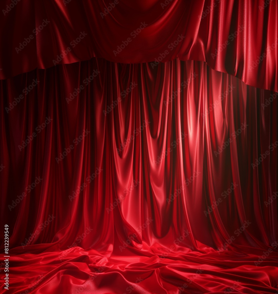 Fototapeta premium Luxurious Red Velvet Curtains in a Dramatic Theater Setting