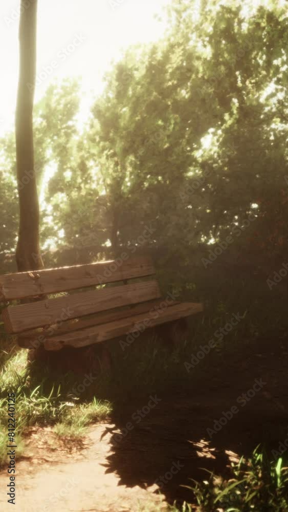 Bench made of logs on background of clearings and deciduous forest Bench made of logs on background of clearings and deciduous forest