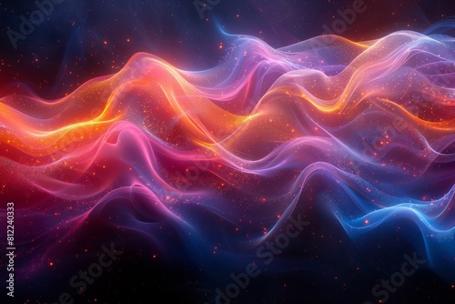 A digital abstract representation of cosmic waves mingled with stars, suggesting a space or celestial theme