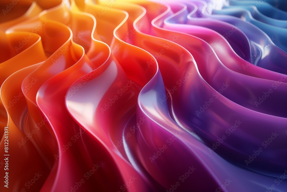Obraz premium This digital artwork showcases an undulating 3D texture with a smooth transition from warm to cool colors, resembling flowing silk