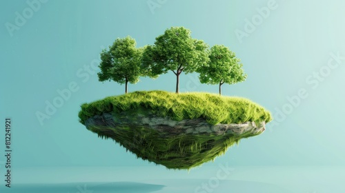 Travel and vacation background. 3d illustration with cut of the ground and the grass landscape.