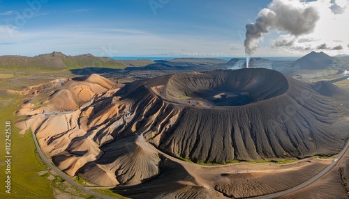 beautiful aerial panoramatic view of active volcano litli hrutur iceland 2023 photo