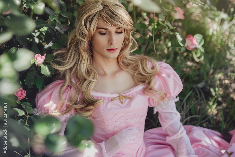 portrait of a androgynous male model cosplaying as a princess, gender queer , feminine portrait of a androgynous male model cosplaying as a princess, gender queer , feminine