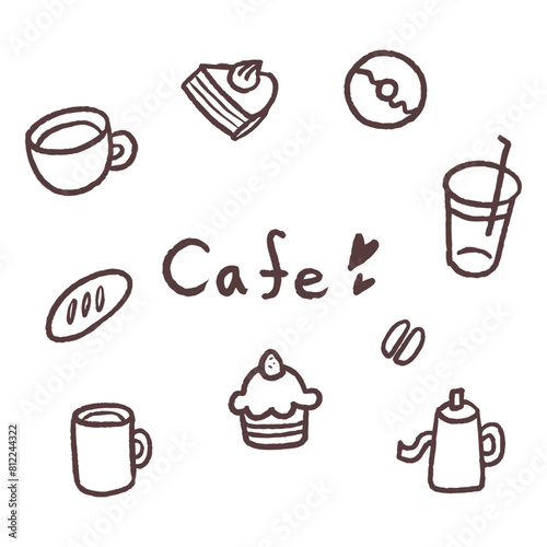 かわいいカフェイラスト線画セット