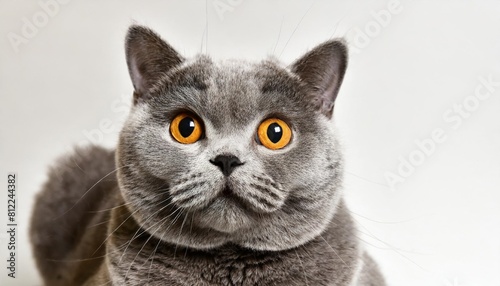 close up portrait of british shorthair cat on white background cat surprised on isolated white background