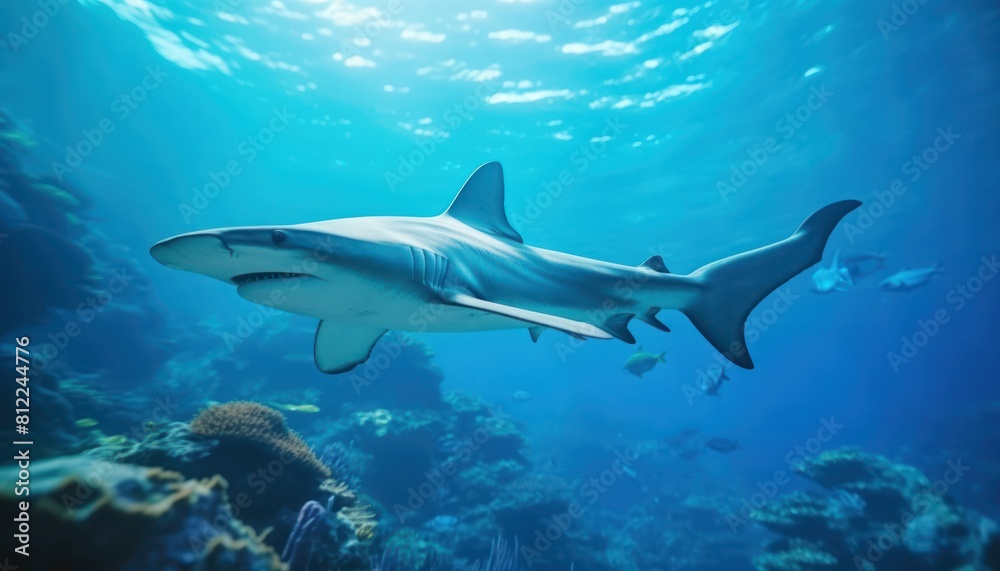 Great White Shark in the ocean, portrait of White shark hunting prey in the underwater