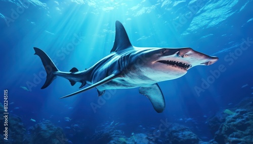 Great White Shark in the ocean, portrait of White shark hunting prey in the underwater © Virgo Studio Maple