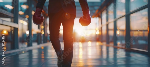 Office worker in boxing gloves, symbolizing corporate competition and fostering competitiveness