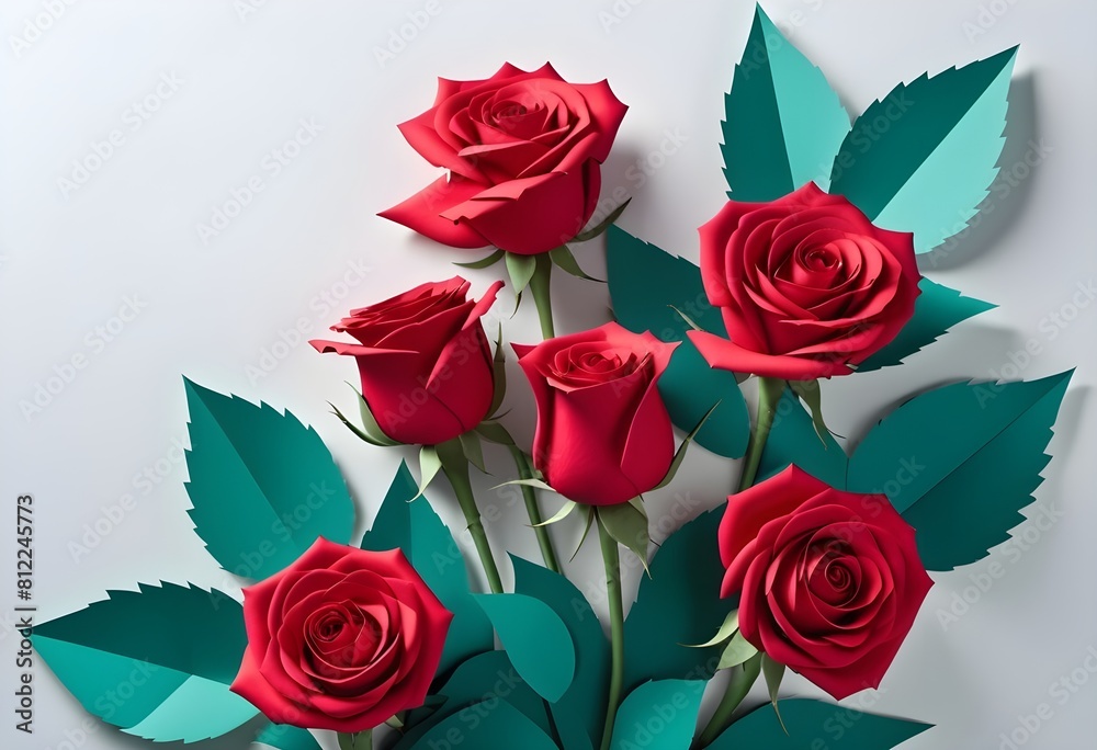 Fototapeta premium Red roses of paper cut flowers for background