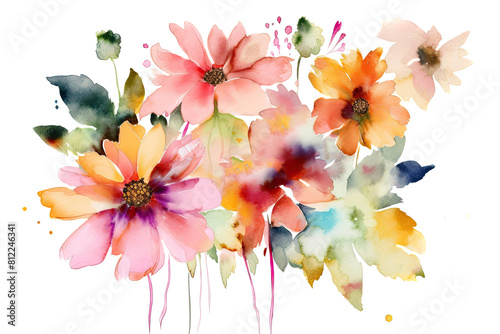watercolor flowers isoalted on white background 