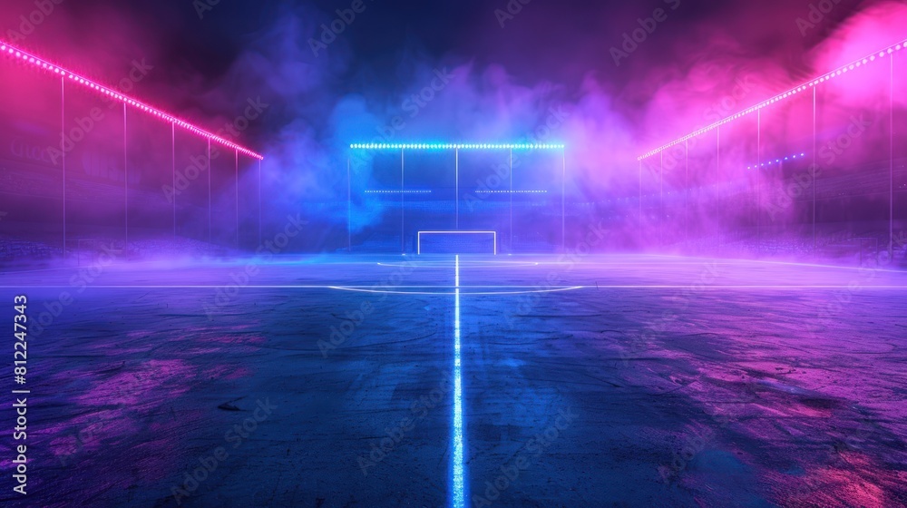 textured soccer game field with neon fog - center, midfield. textured soccer game field with neon fog - center, midfield.