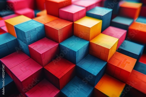 A captivating image featuring 3D cubes with textured surfaces arranged in a repetitive, colorful pattern