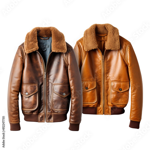 brown leather jacket on transparent background, clipping path, png, 