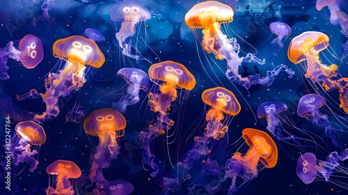 Jellyfish in the sea. Colorful jellyfish background.