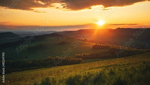 a warm summer sunset in the ro nowskie foothills near nowy s cz poland lesser poland voivodeship photo