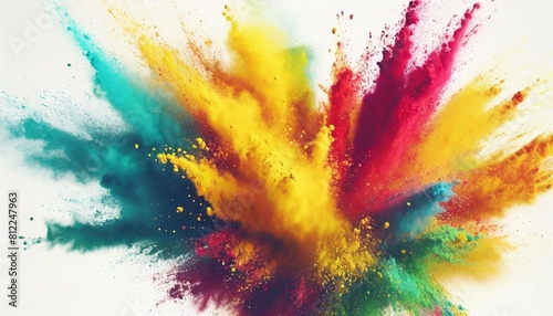 multicolored explosion of rainbow holi powder paint isolated on white background