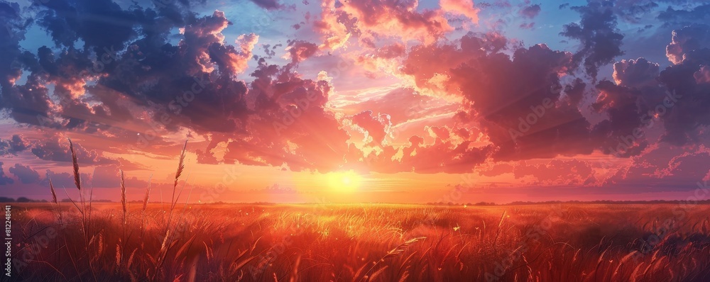 Fototapeta premium A sunset, its colors painting the sky with hues of peace and tranquility.