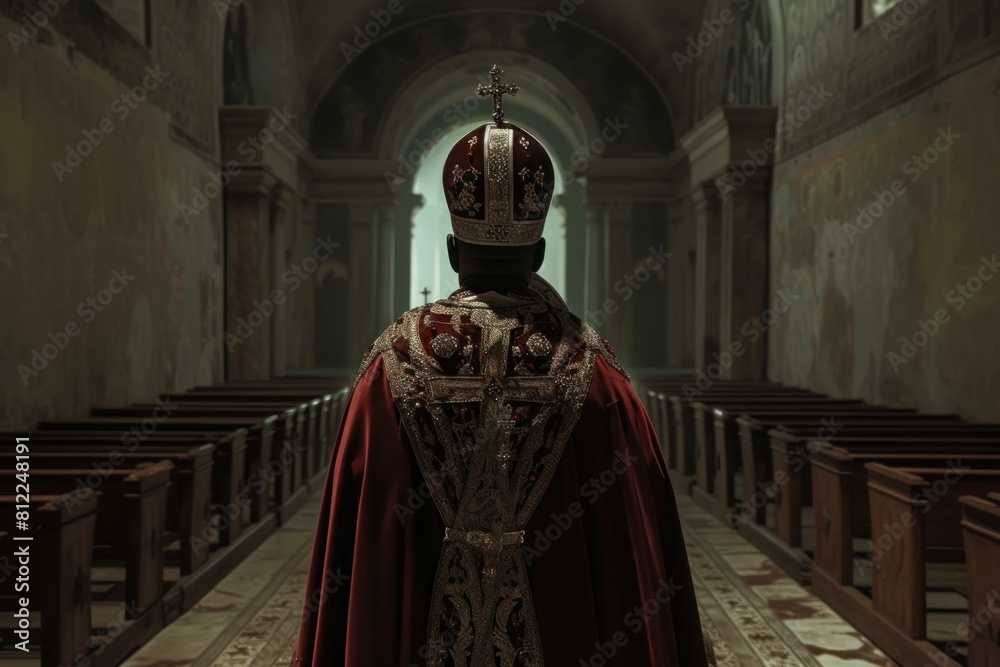 Naklejka premium Mysterious Black pope vatican. Cross priest. Generate AI