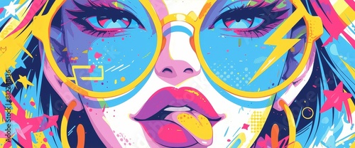 Close up of lips with tongue out  pop art style