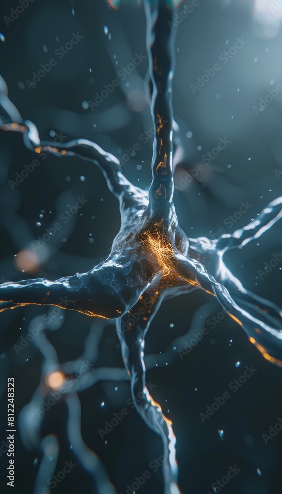 Immersive 3d microbiology visualization of neurons detailed nerve cells background with copy space Immersive 3d microbiology visualization of neurons detailed nerve cells background with copy space