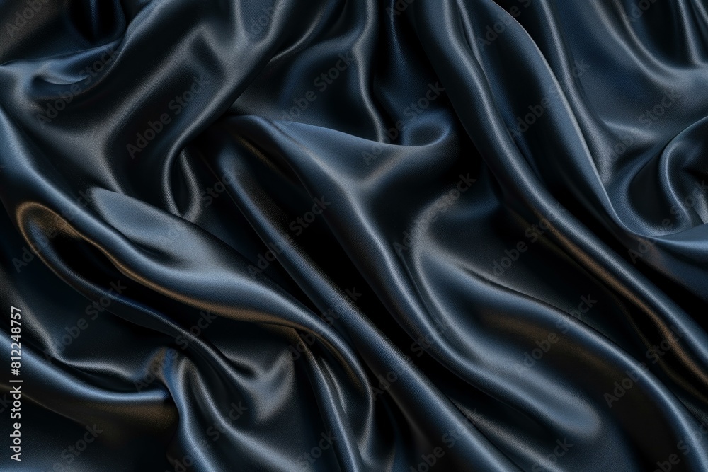 Smooth Black satin fabric background. Smooth silky elegant dark luxury textile backdrop. Generate ai