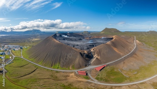 beautiful aerial panoramatic view of active volcano litli hrutur iceland 2023 photo